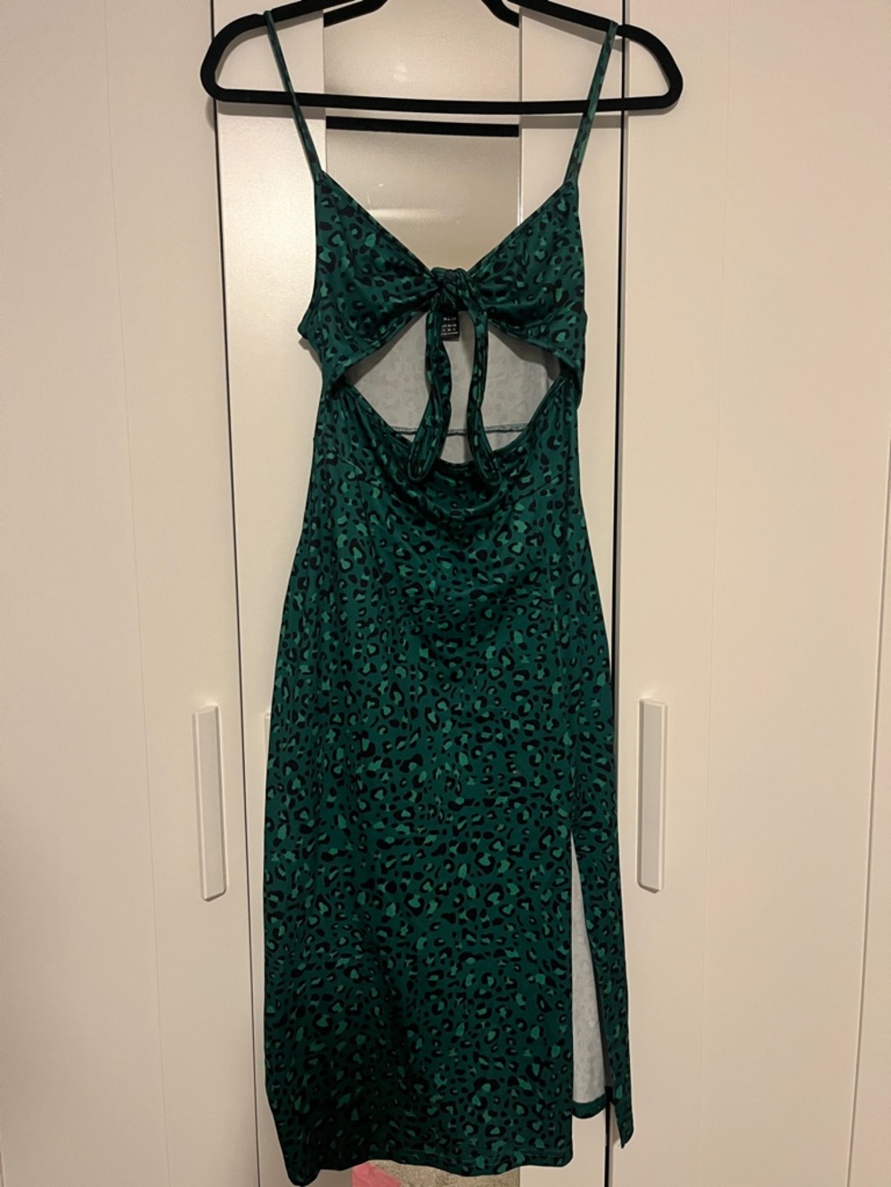 SHEIN Teal Green Leopard-Print Tie-Front Midi Dress